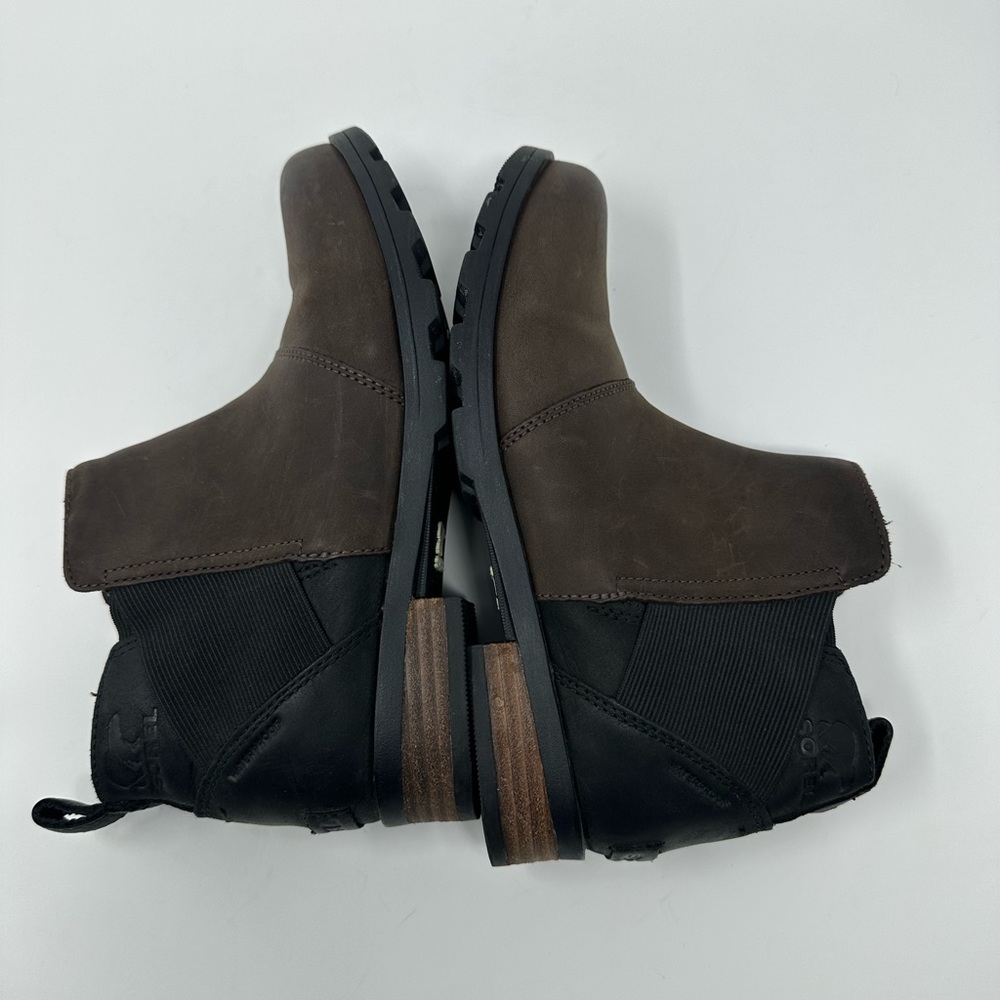 Sorel Womens Size 7 .5 Emelie Chelsea Boots Quarry Black Leather Waterproof Shoe - Picture 5 of 12